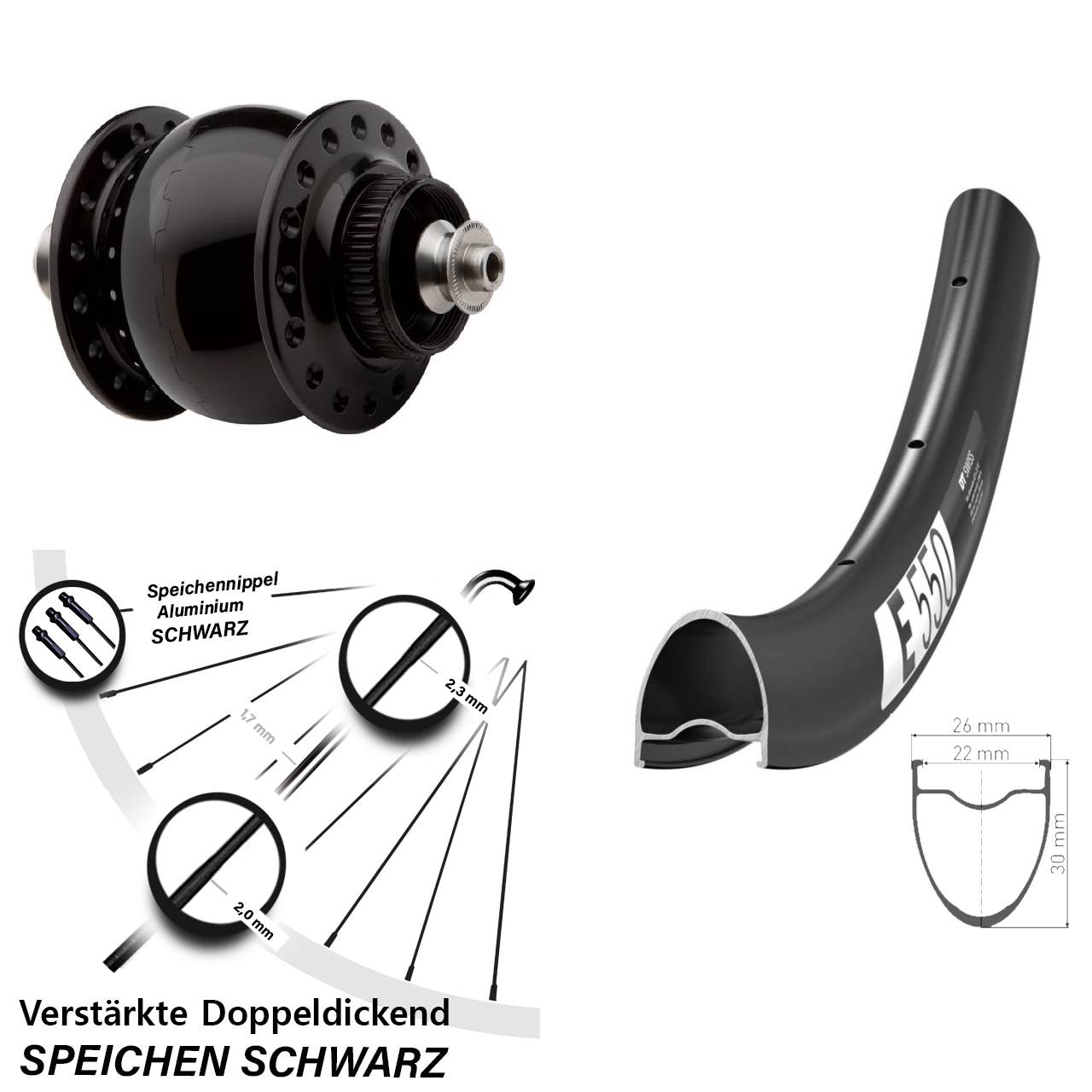 Disc Nabendynamo-Laufrad SON 28 Zoll DT Swiss E550 QR