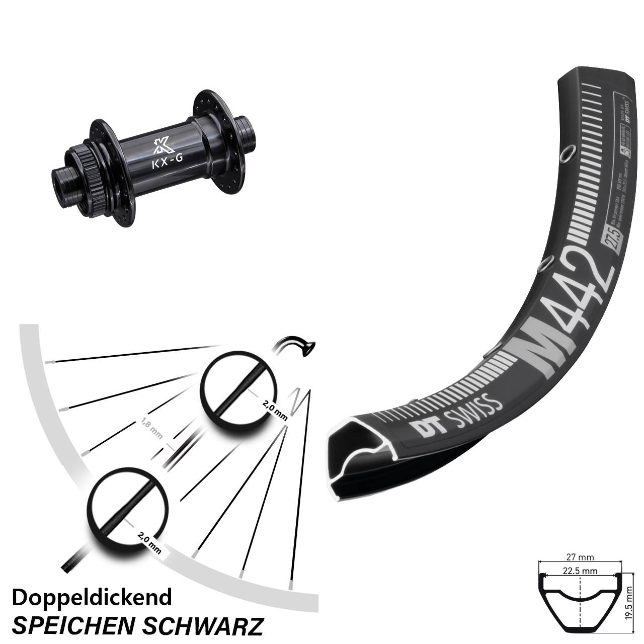 28-29 Zoll DT Swiss M 442 KX-G Disc Vorderrad 15x100