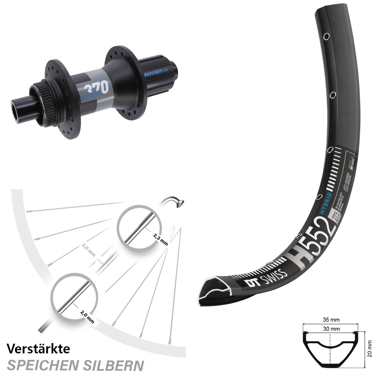 Disc Hinterrad 12x148 27,5 Zoll DT Swiss H 552 370 Hybrid 8-11 fach