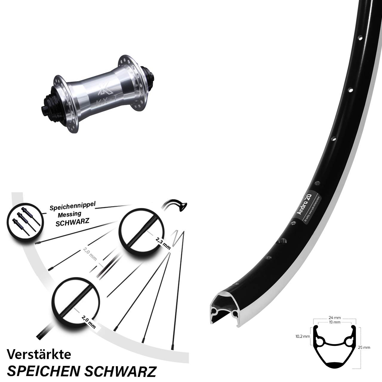 Ryde Andra 20 Vorderrad 28 Zoll mit KX-T Nabe silbern