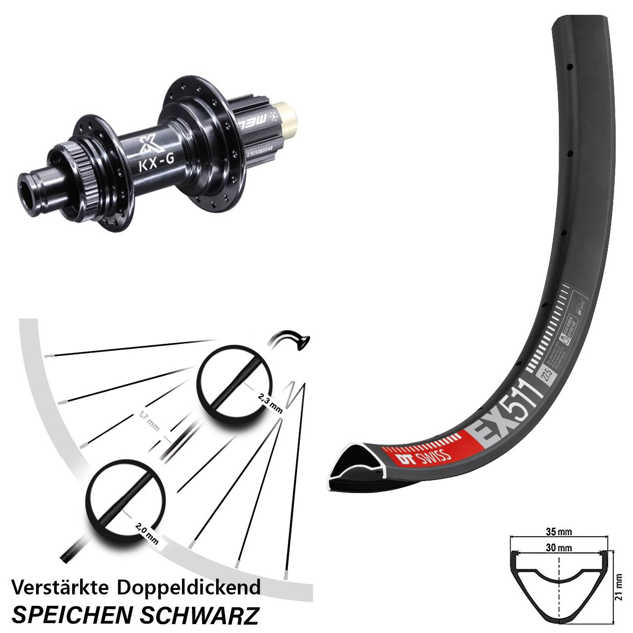 Hinterrad Centerlock 27,5 Zoll DT Swiss EX511 KX-G Steckachse Campa N3W 12x142