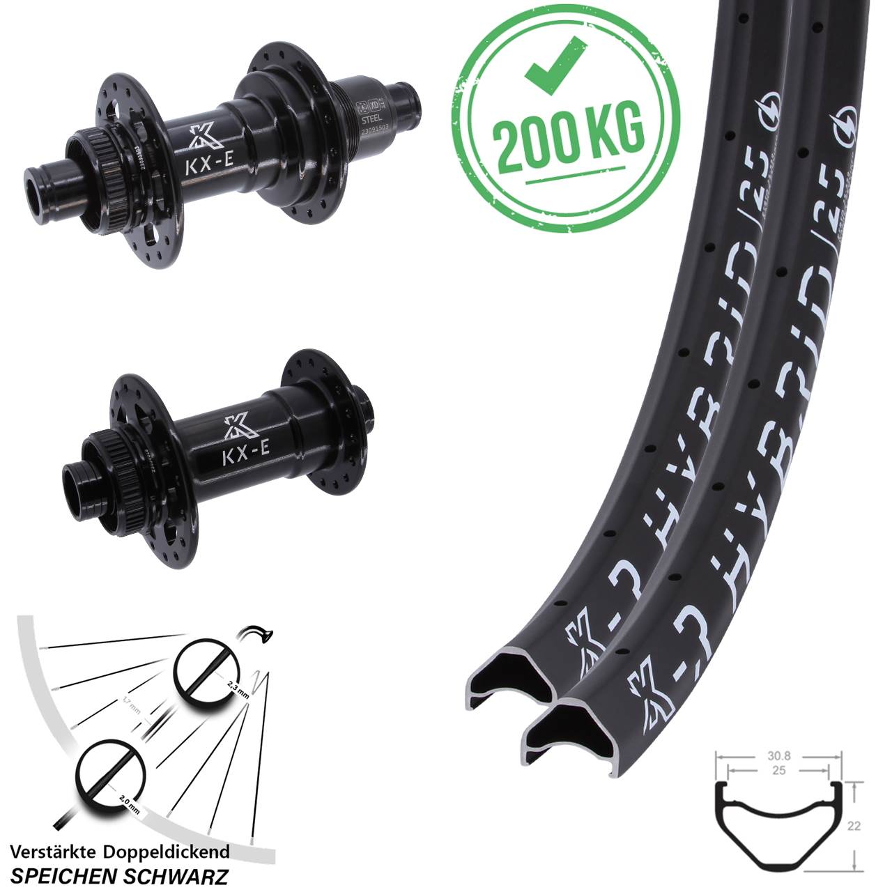 Laufradsatz 28 Zoll KXR-E Hybrid 25 4-fach gelagert SRAM XD 15x110 12x148