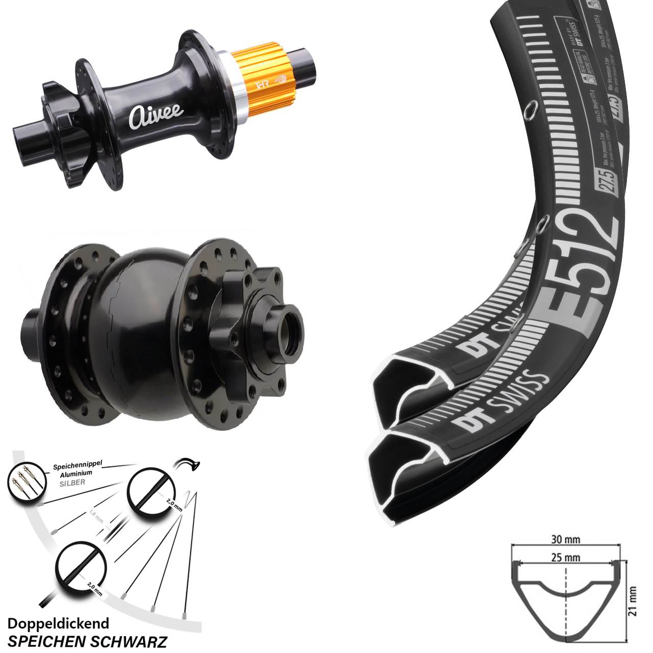 29 Zoll DT Swiss E 512 Aivee Classic SON 28 Boost 6-Loch Laufradsatz Boost Micro Spline