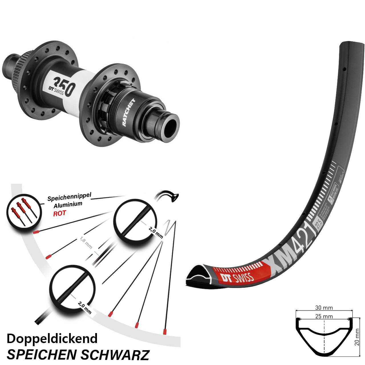 29 Zoll DT Swiss XM 421-350 Disc Laufrad 12x142 XD 11-12 fach