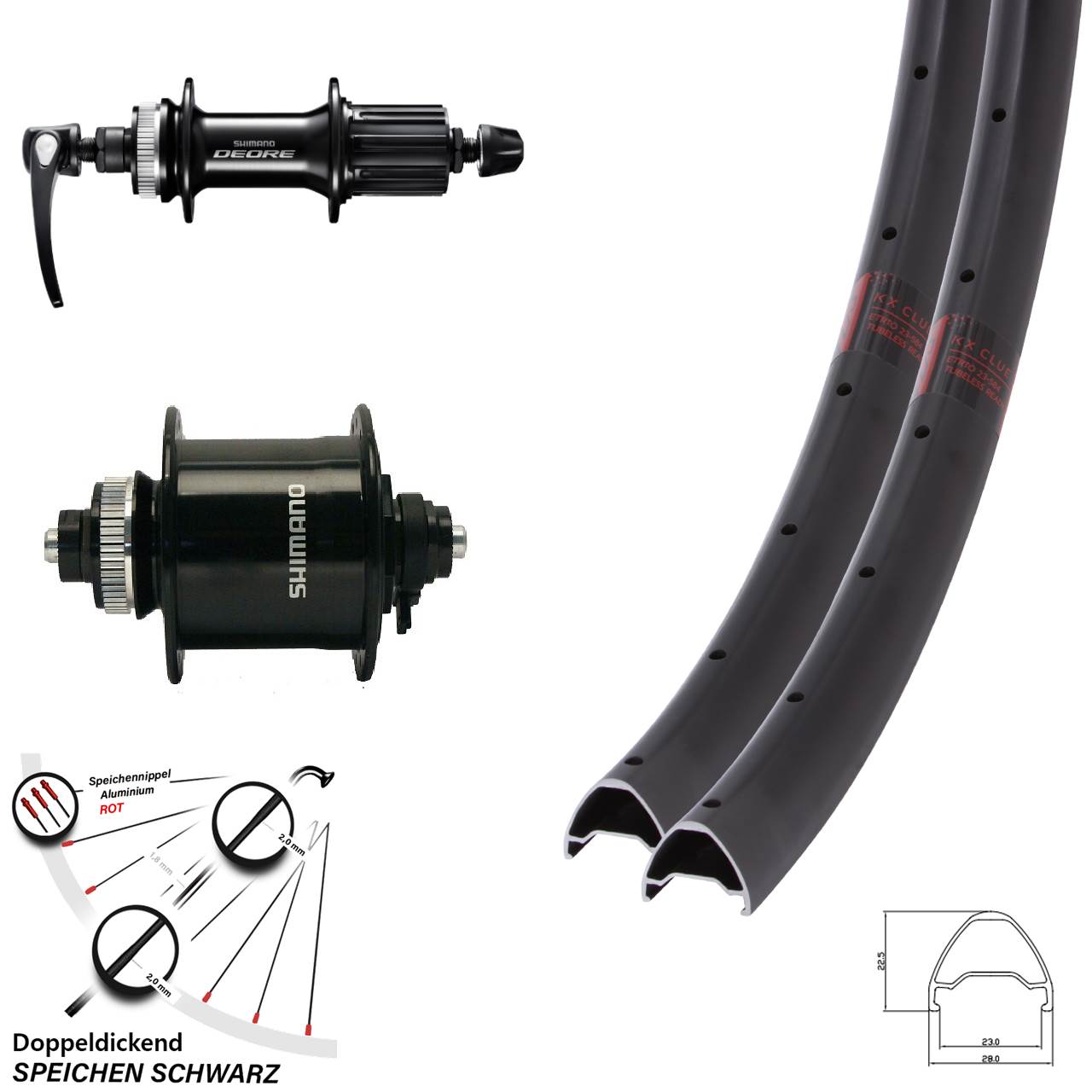 28-29 Zoll KX Clue Shimano DH-UR700-3-Deore Laufradsatz für Schnellspanner 8-11 fach HG