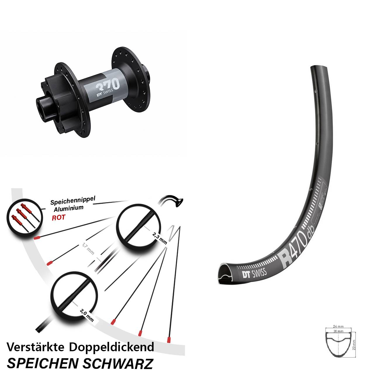 6-Loch Vorderrad 28 Zoll DT Swiss R470-370 12x100