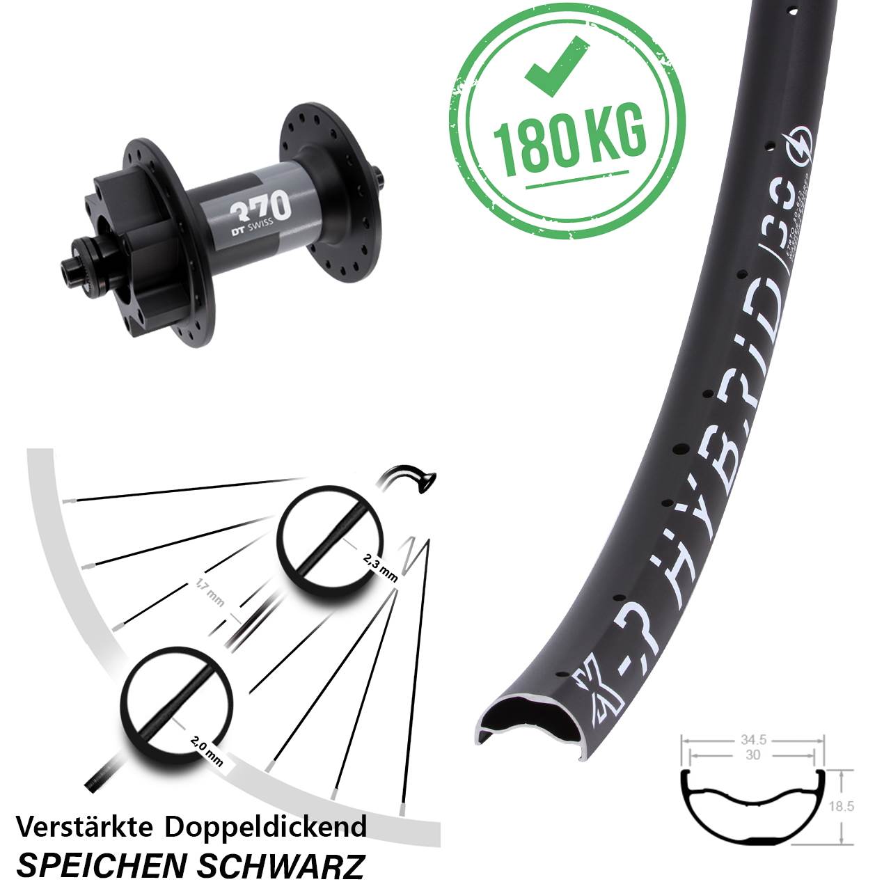 KX-R Hybrid 30 DT Swiss 370 29 Zoll 6-Loch Vorderrad QR