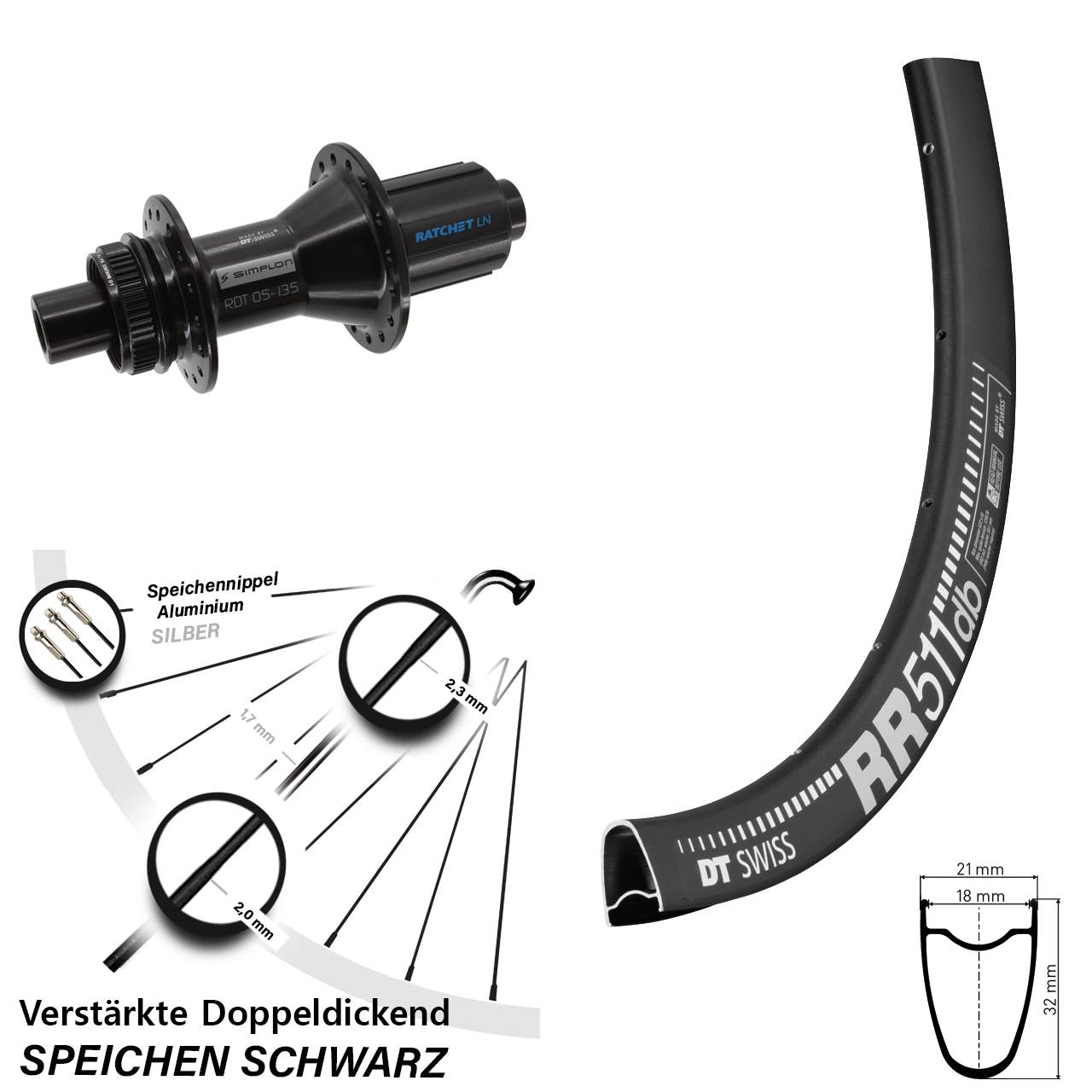 DT Swiss RR 511-370 Hybrid 28 Zoll Disc Laufrad 12x142 8-11 fach