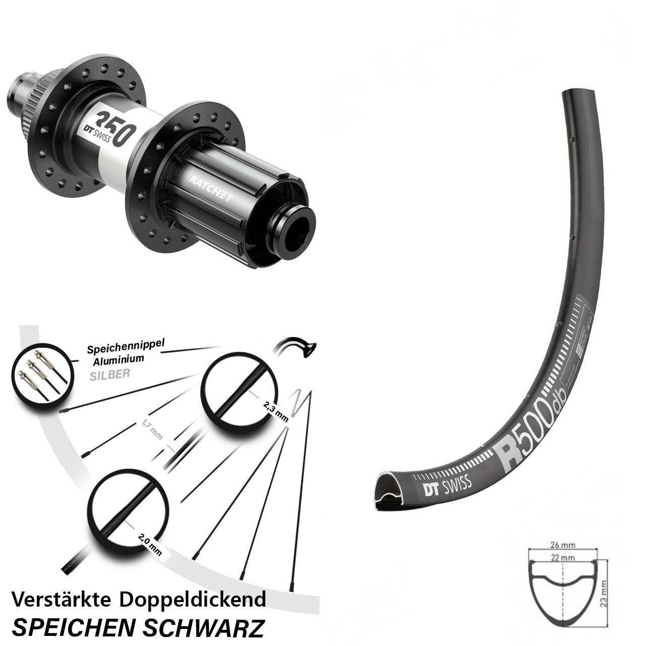 28 Zoll DT Swiss R 500-350 Hinterrad Centerlock 12x142 11-12 fach HG