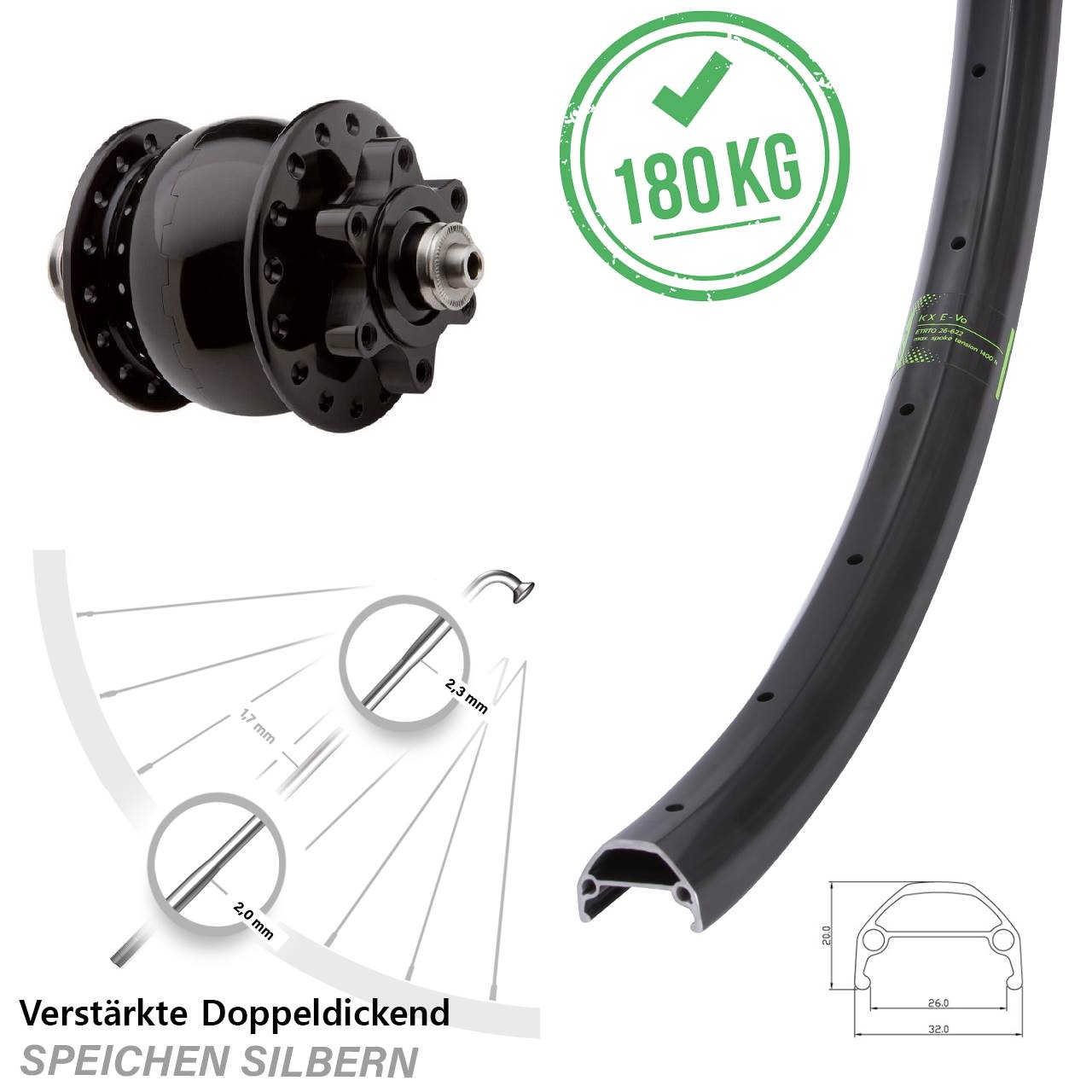 29 Zoll KX Evo SON 28 Dynamo-Vorderrad 6-Loch für Schnellspanner