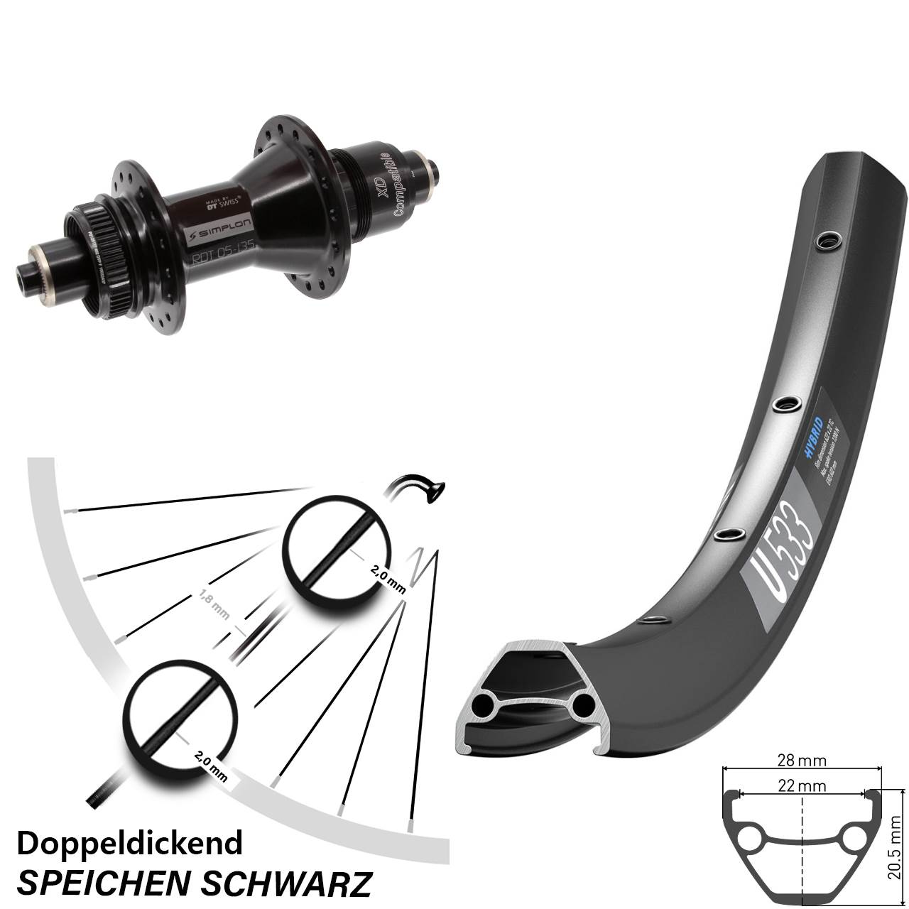 28 Zoll DT Swiss U 533-370 Hinterrad Centerlock XD QR