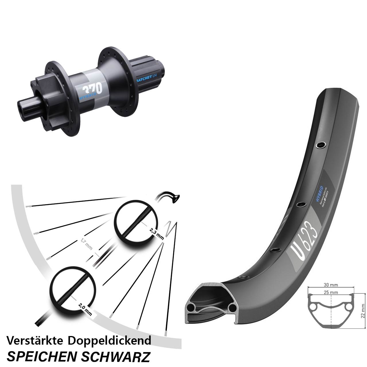 E-Bike U 623 DT Swiss 370 Hybrid Boost 12x148 mm 11-fach 29 Zoll Hinterrad 6-Loch
