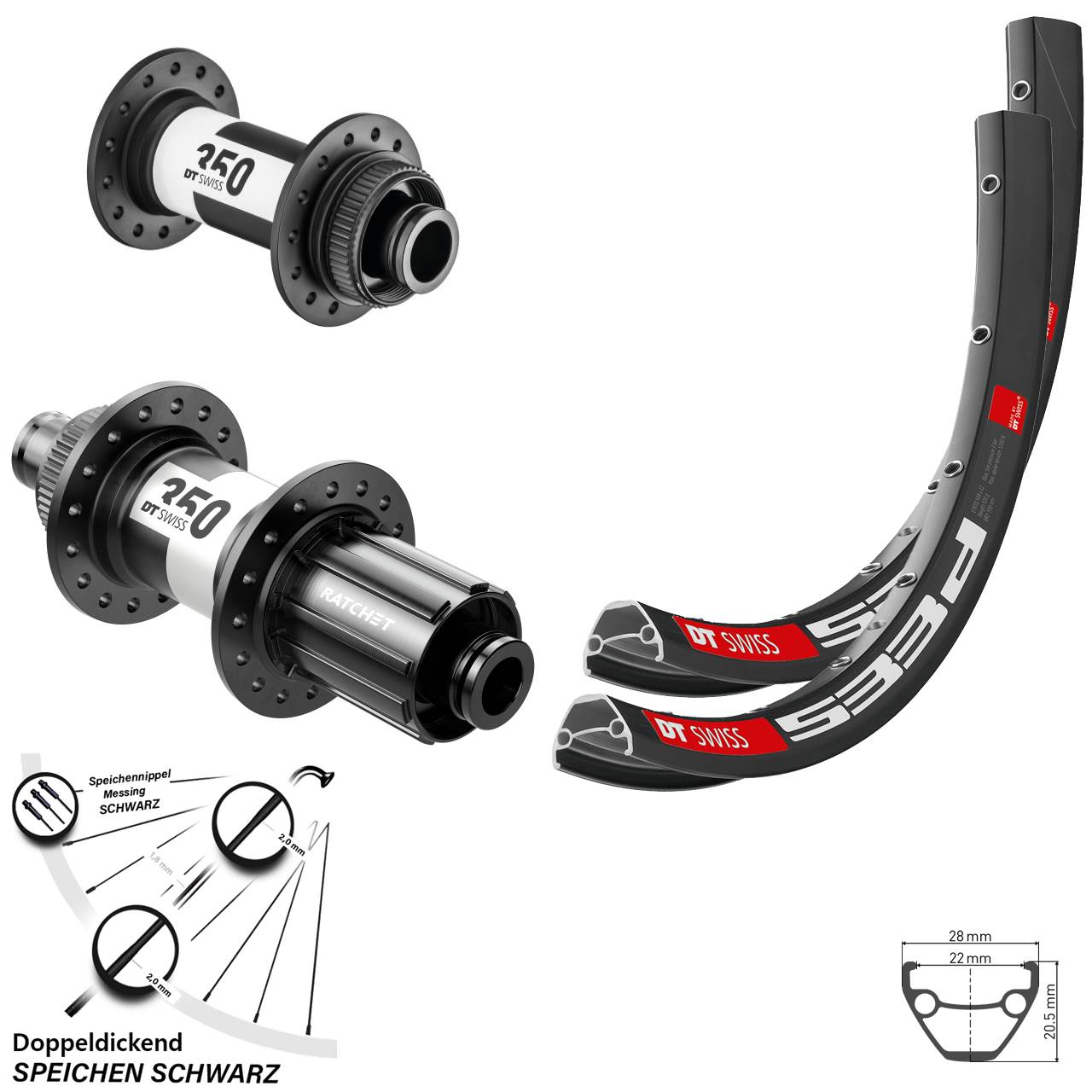 28-29 Zoll DT Swiss 533d-350 Centerlock Laufradsatz 15x100 12x142 8-11 fach