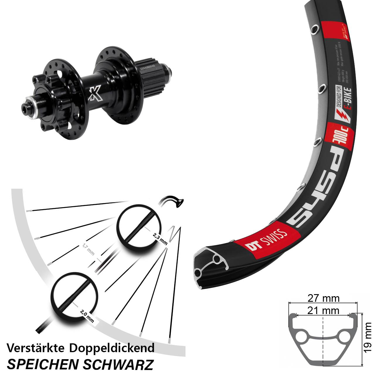 Hinterrad 6-Loch 28 Zoll DT Swiss 545d KX-M Heavy Duty Micro Spline für Schnellspanner