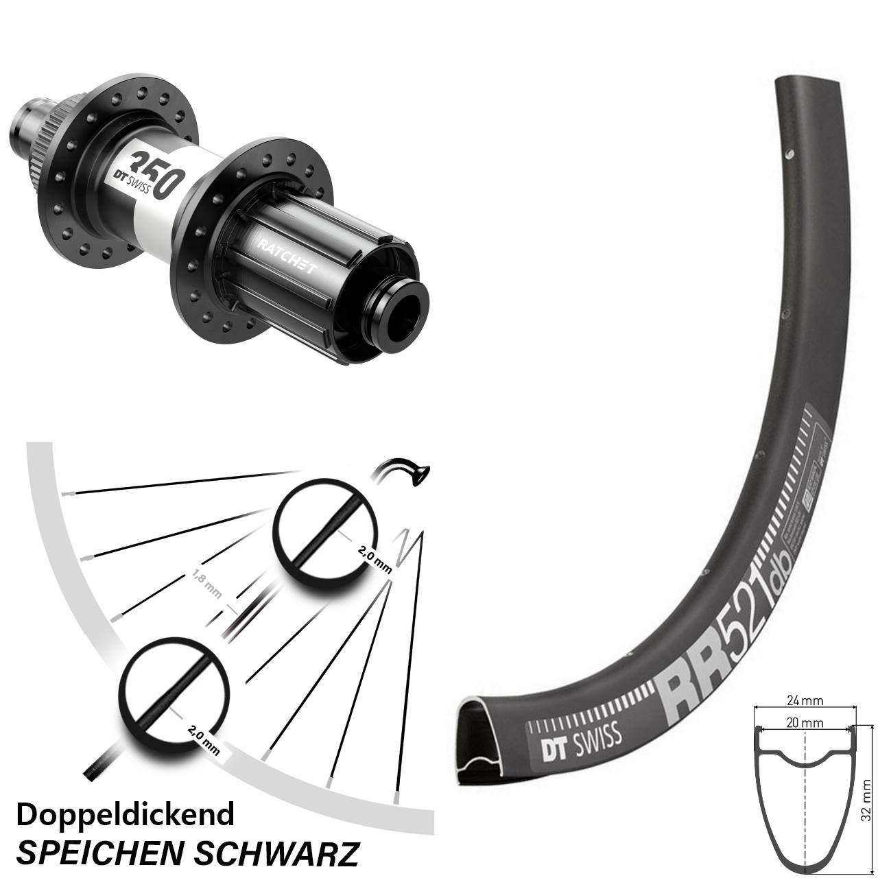 28 Zoll DT Swiss RR521-350 Disc Laufrad 12x142 8-11 fach HG