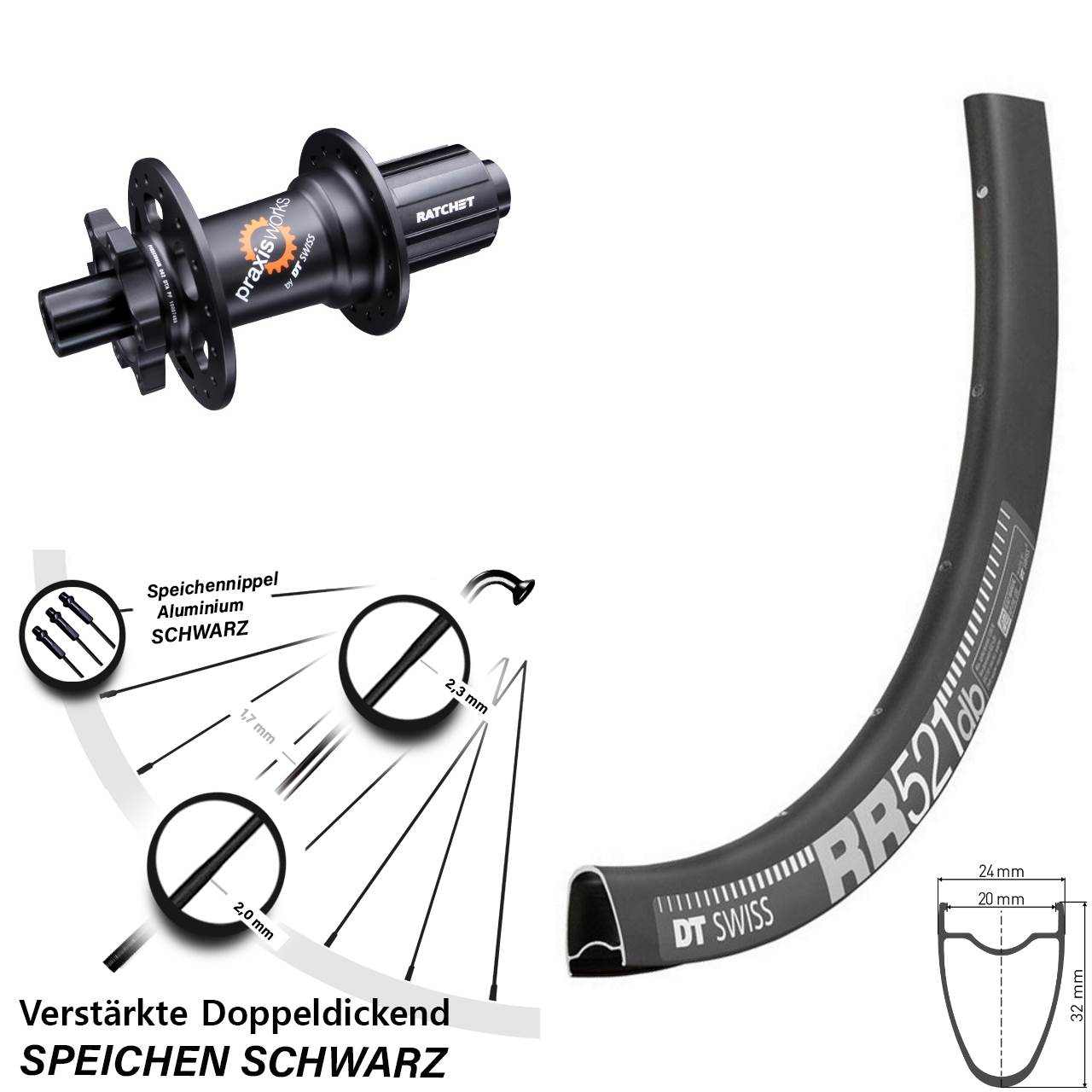28 Zoll DT Swiss RR521-350 Disc Hinterrad 12x142 8-11 fach