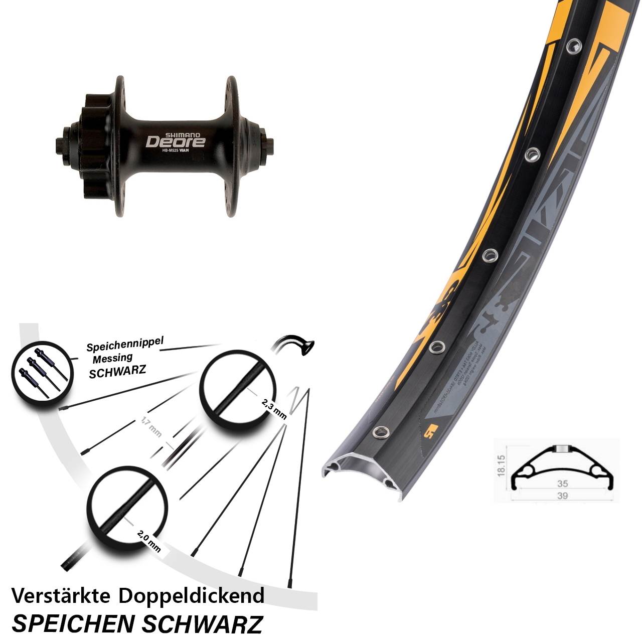 6-Loch Vorderrad QR 27,5 Zoll Rodi TRYP 35 Shimano Deore