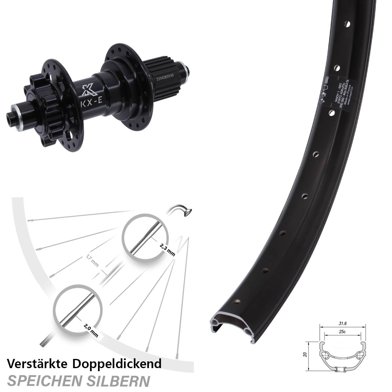 Disc Hinterrad 20 Zoll Mach1 Kargo KX-E Heavy Duty Micro Spline QR