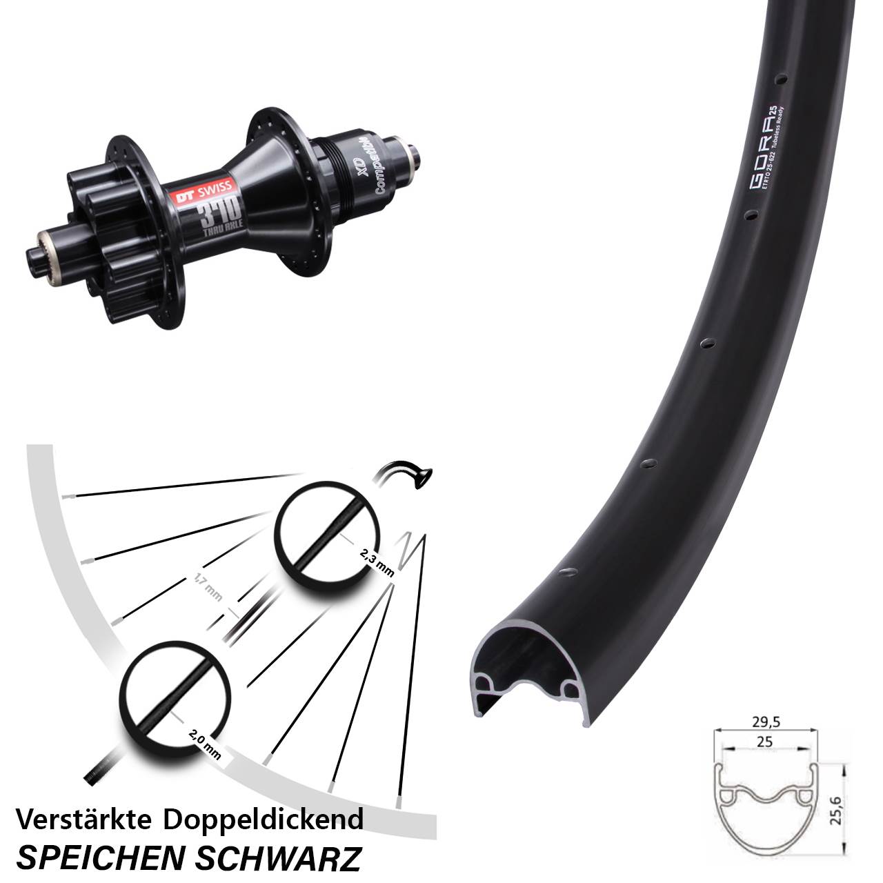 Hinterrad 6-Loch für Schnellspanner 29 Zoll Gora 25 DT Swiss 370 SRAM XD