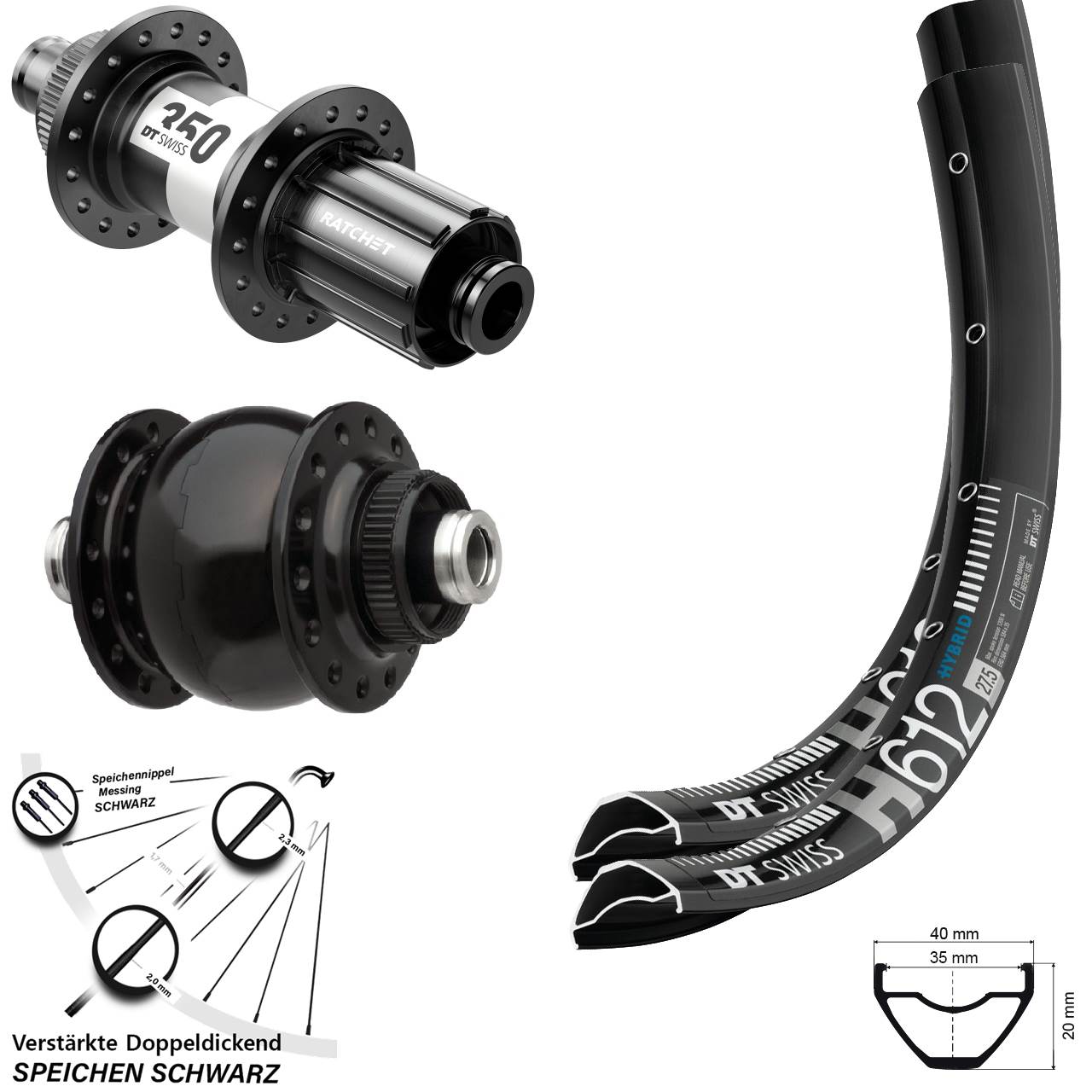 Laufradsatz Centerlock 27,5 Zoll DT Swiss H 612 350 SONdelux 11-12 fach HG 12x100/142