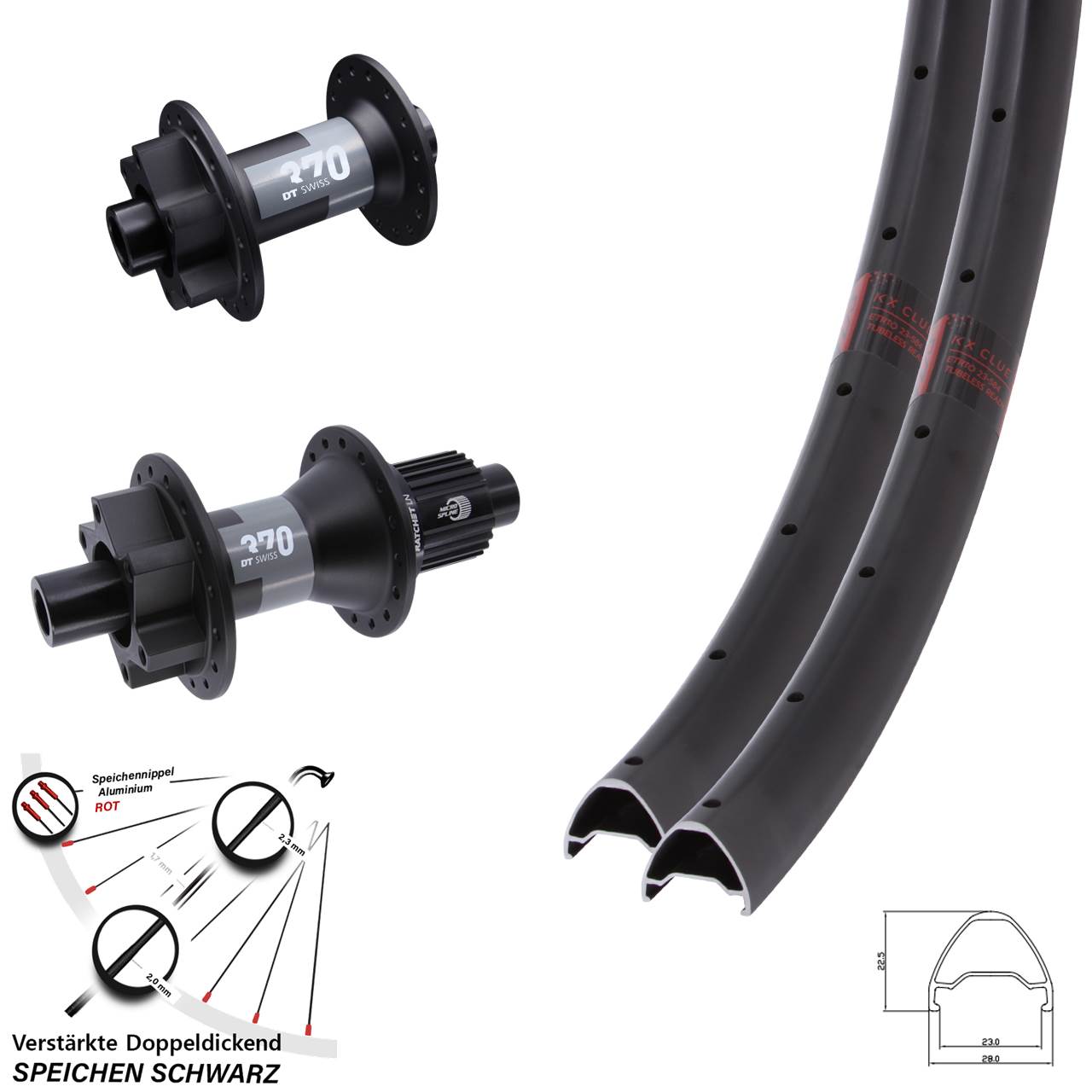 KX Clue DT Swiss 370 27,5 Zoll 6-Loch Laufradsatz 12x100/142 Shimano Micro Spline