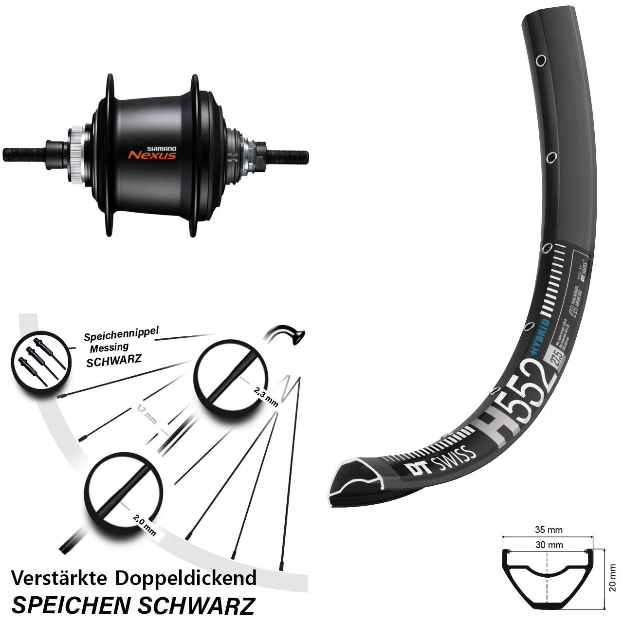 29 Zoll Hinterrad DT Swiss H552 Shimano Nexus 7-Gang Nabenschaltung Centerlock