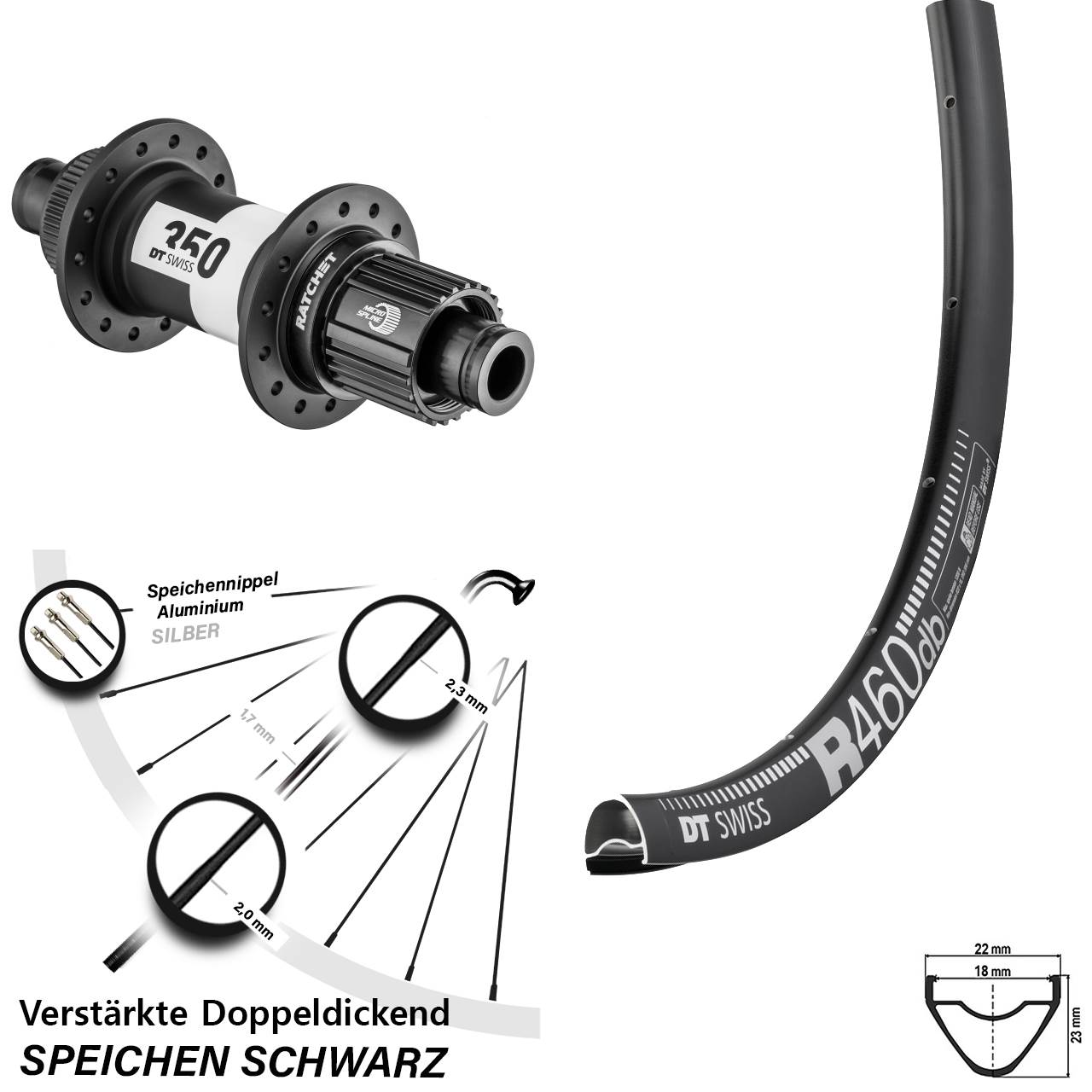 Disc Hinterrad 28 Zoll DT Swiss R 460-350 Ratchet 36 Micro Spline 12x142