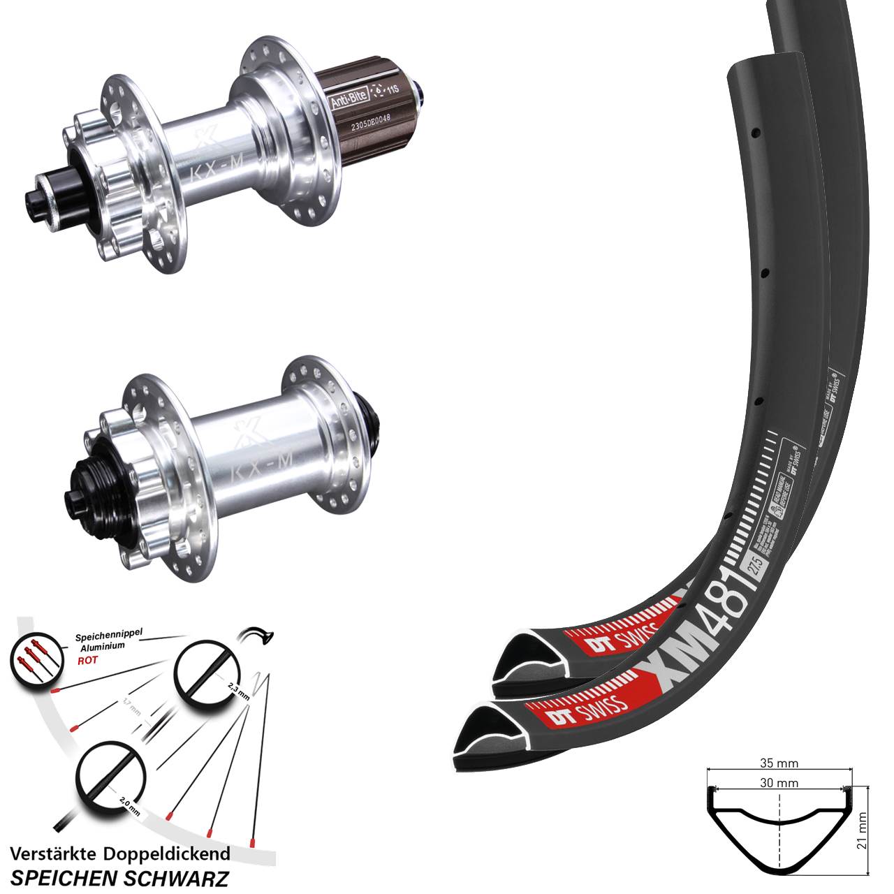 Disc Laufrad-Satz für Schnellspanner 27,5 Zoll DT Swiss XM481 KX-M 8-12 fach