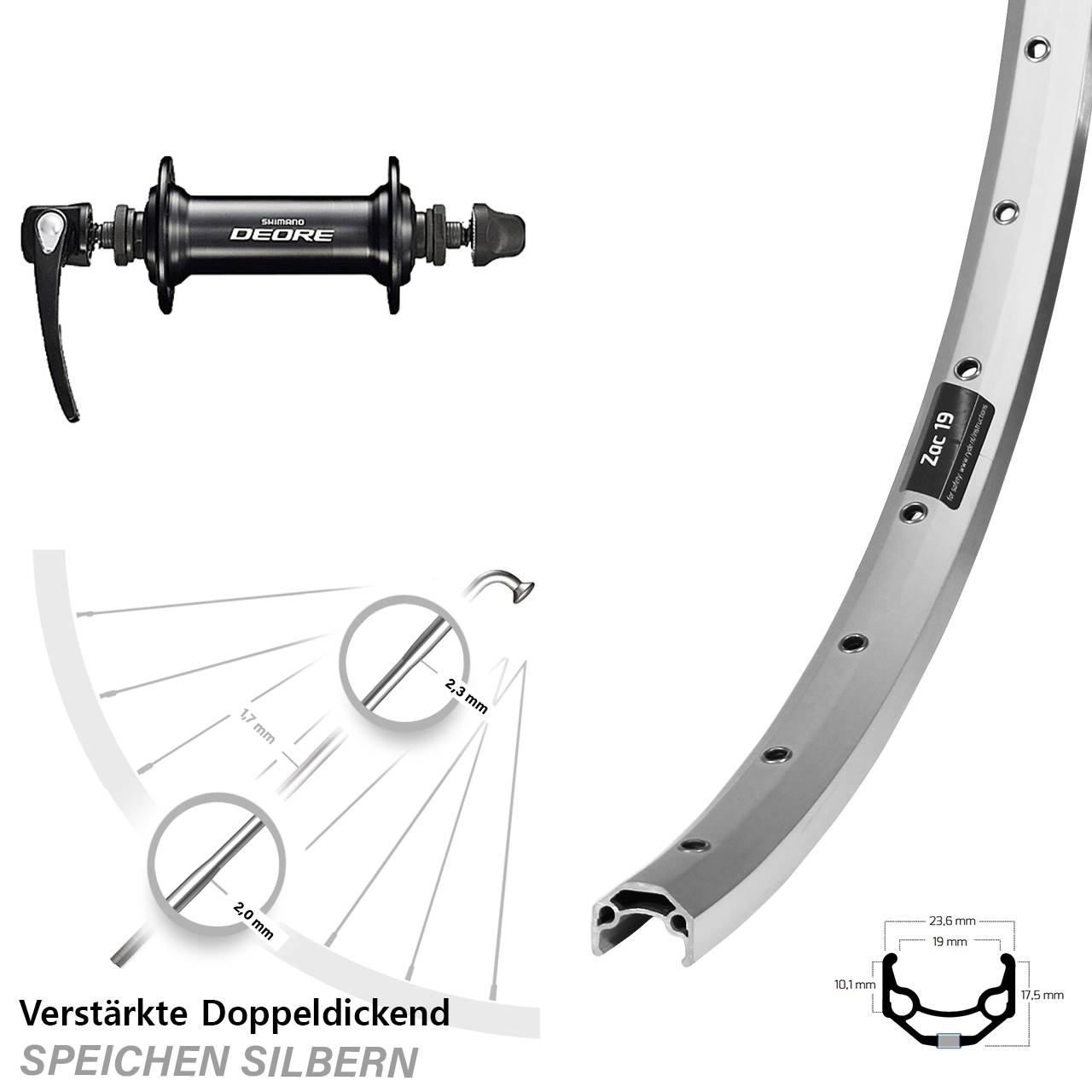26 Zoll Ryde Zac 19 Shimano Deore HB-T610 Vorderrad QR