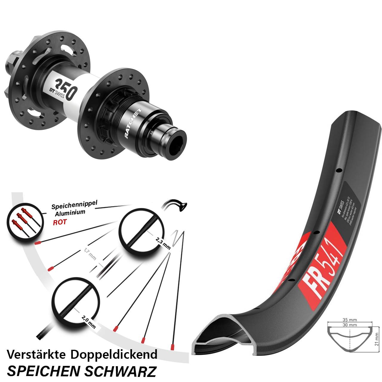 Disc Laufrad 12x142 27,5 Zoll DT Swiss FR 541-350 SRAM XD