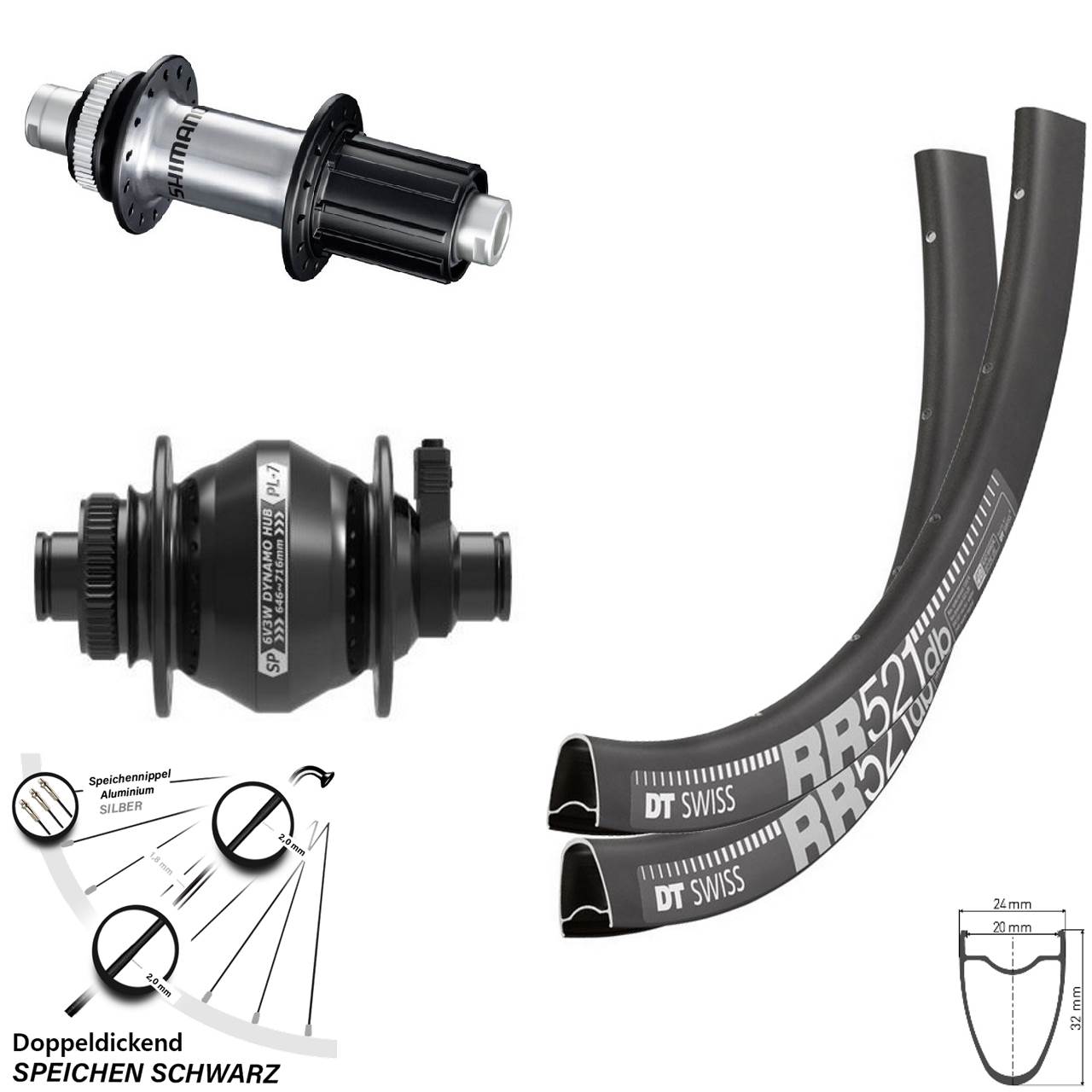 Laufradsatz 12x100/142 28 Zoll DT Swiss RR521 Shutter PL-7 Shimano GRX 8-12 fach