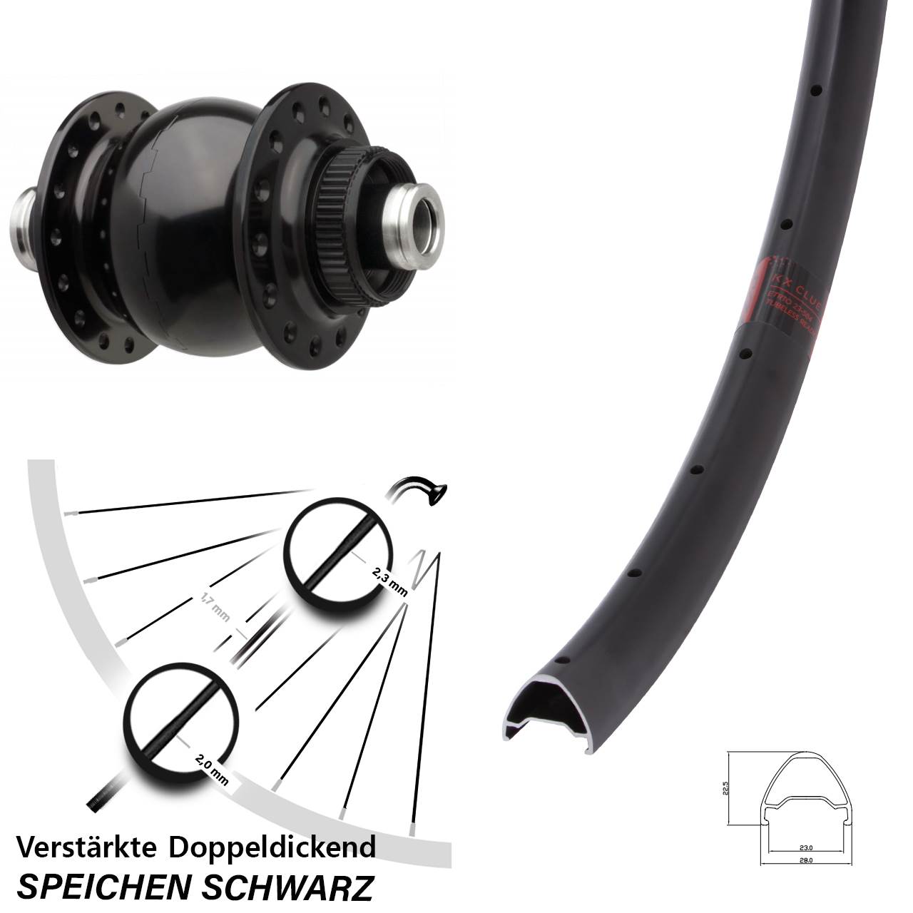 Boost Disc Vorderrad mit Nabendynamo 12x110 27,5 Zoll KX Clue SON 28