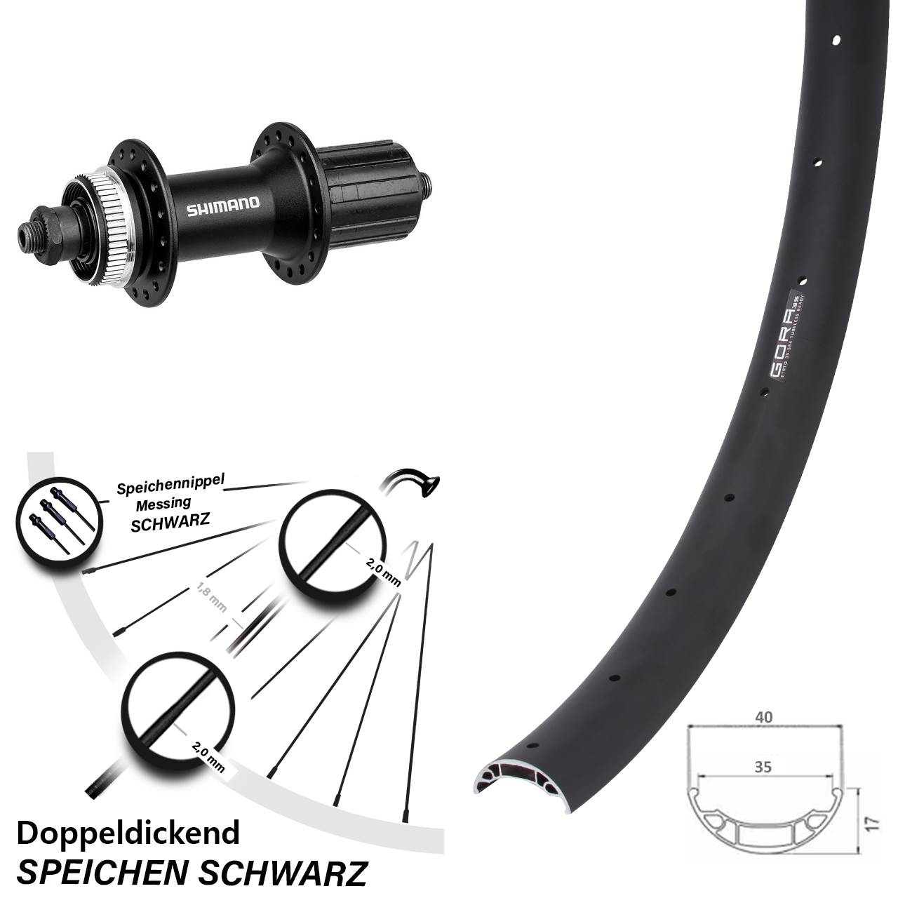 Disc Hinterrad für Schnellspanner 27,5 Zoll Gora 35 Shimano Alivio 8-11 fach