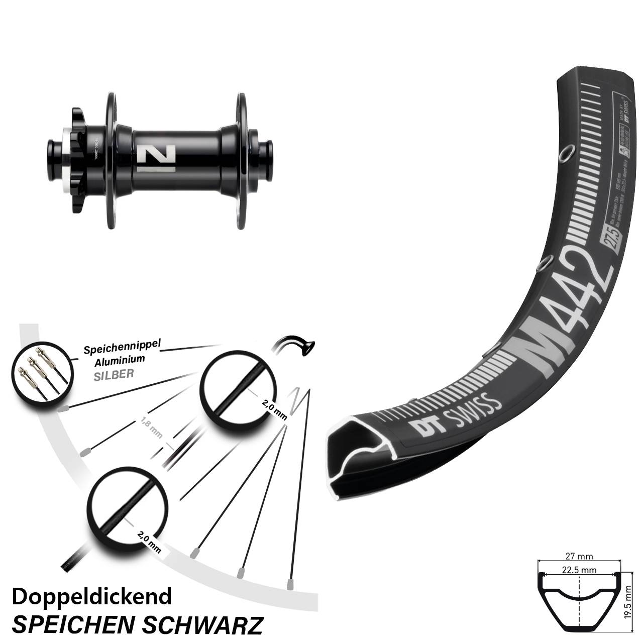 Boost Vorderrad 6-Loch 15x110 29 Zoll DT Swiss M442 Novatec D041SB