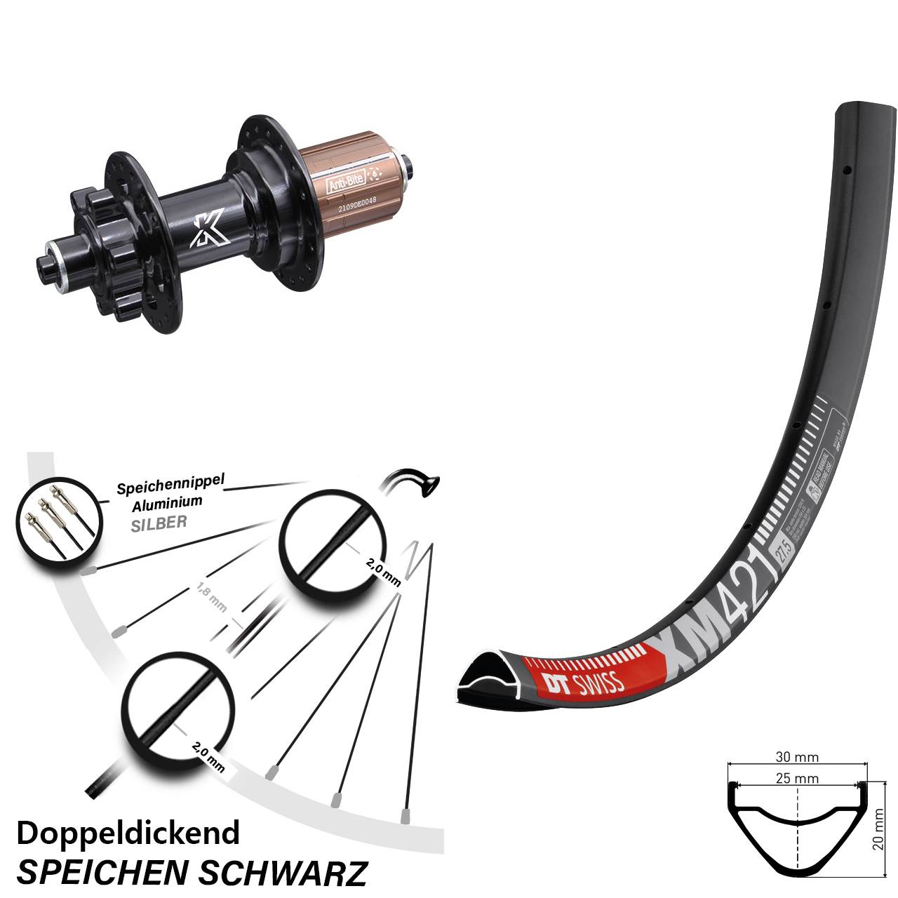 DT Swiss XM 421 Disc-Hinterrad 29 Zoll KX-M HR 6-loch Nabe