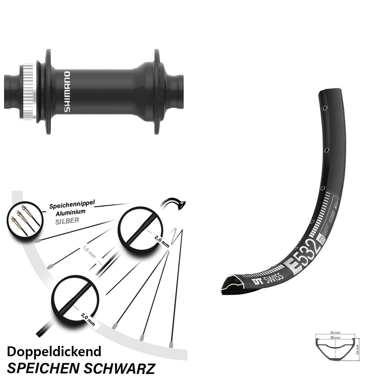 Boost Centerlock Vorderrad 15x110 29 Zoll DT Swiss E532 Shimano HB-MT410-B