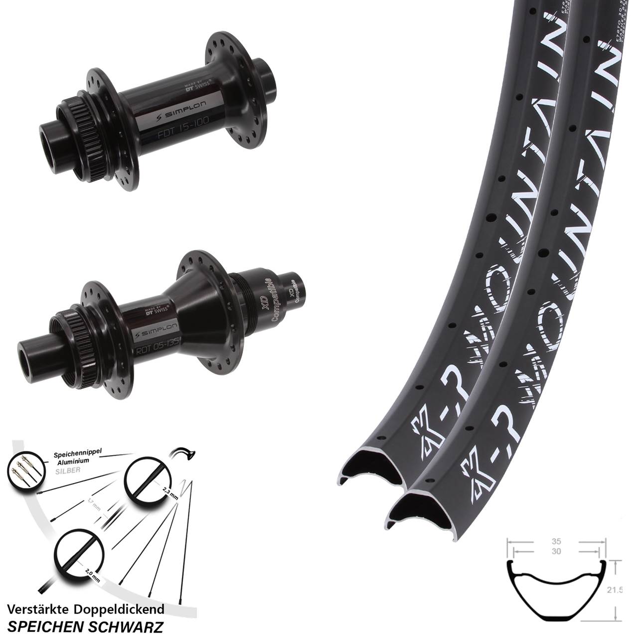 29 Zoll KX-R Mountain DT Swiss 370 Disc Laufrad-Satz 12x100/142 SRAM XD