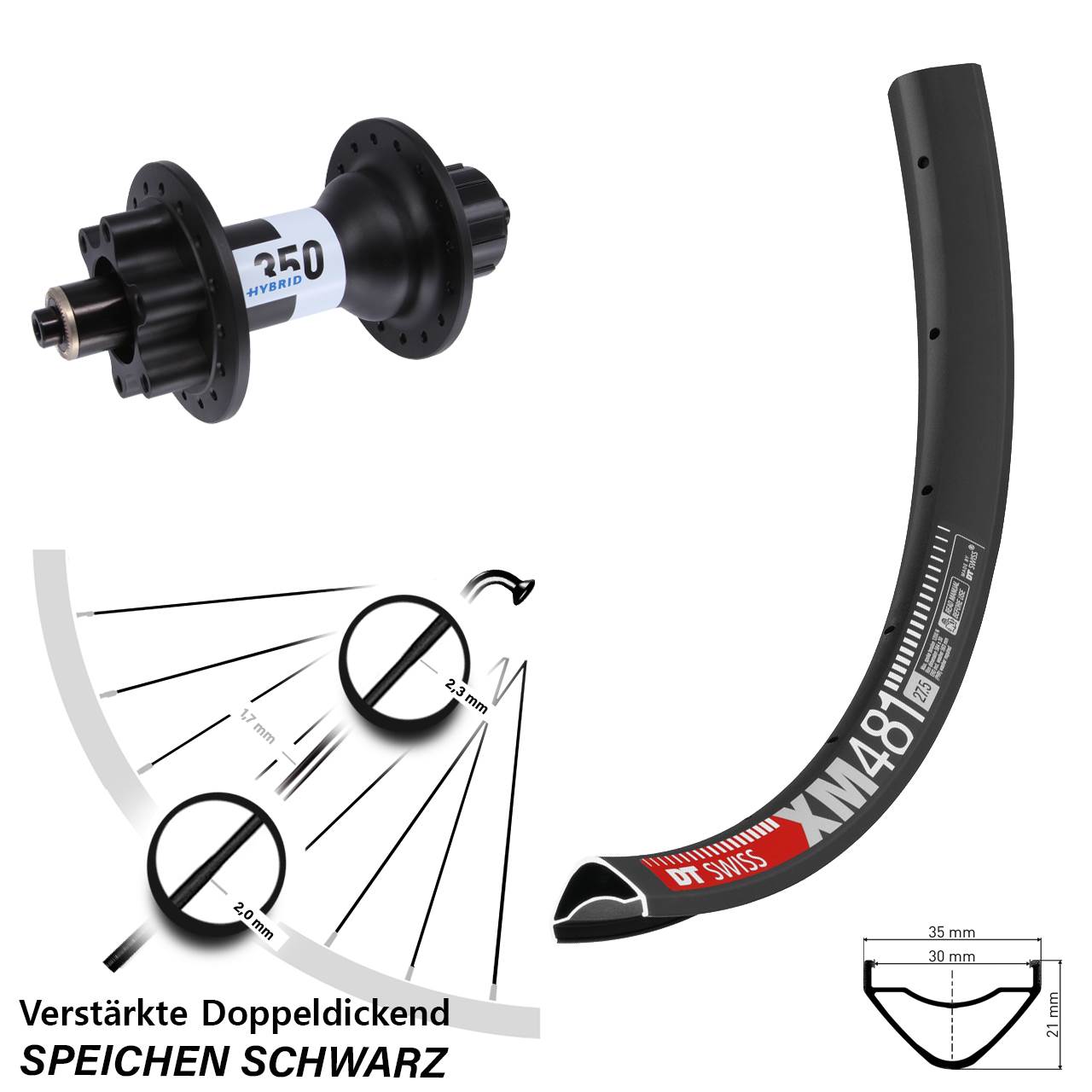 27,5 Zoll Hinterrad DT Swiss XM 481-350 Hybrid 6-Loch 5x135 Singlespeed