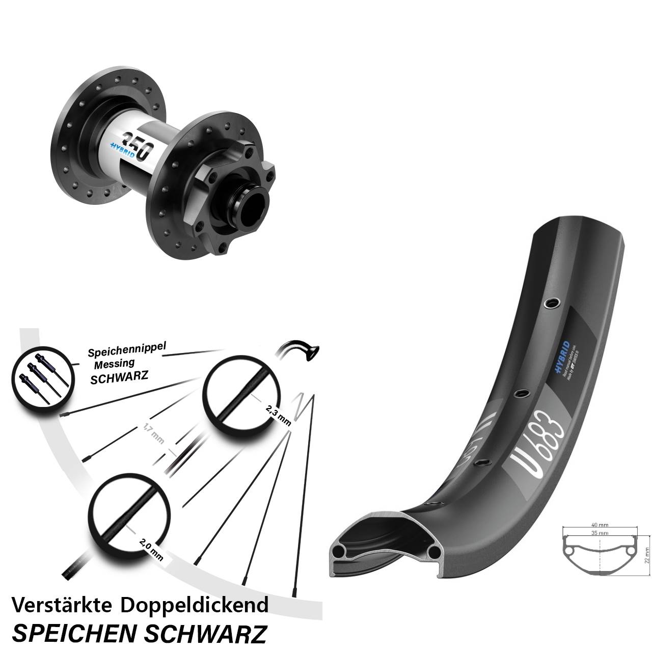 6-Loch Vorderrad 27,5 Zoll DT Swiss U 683 350 Hybrid für Schnellspanner