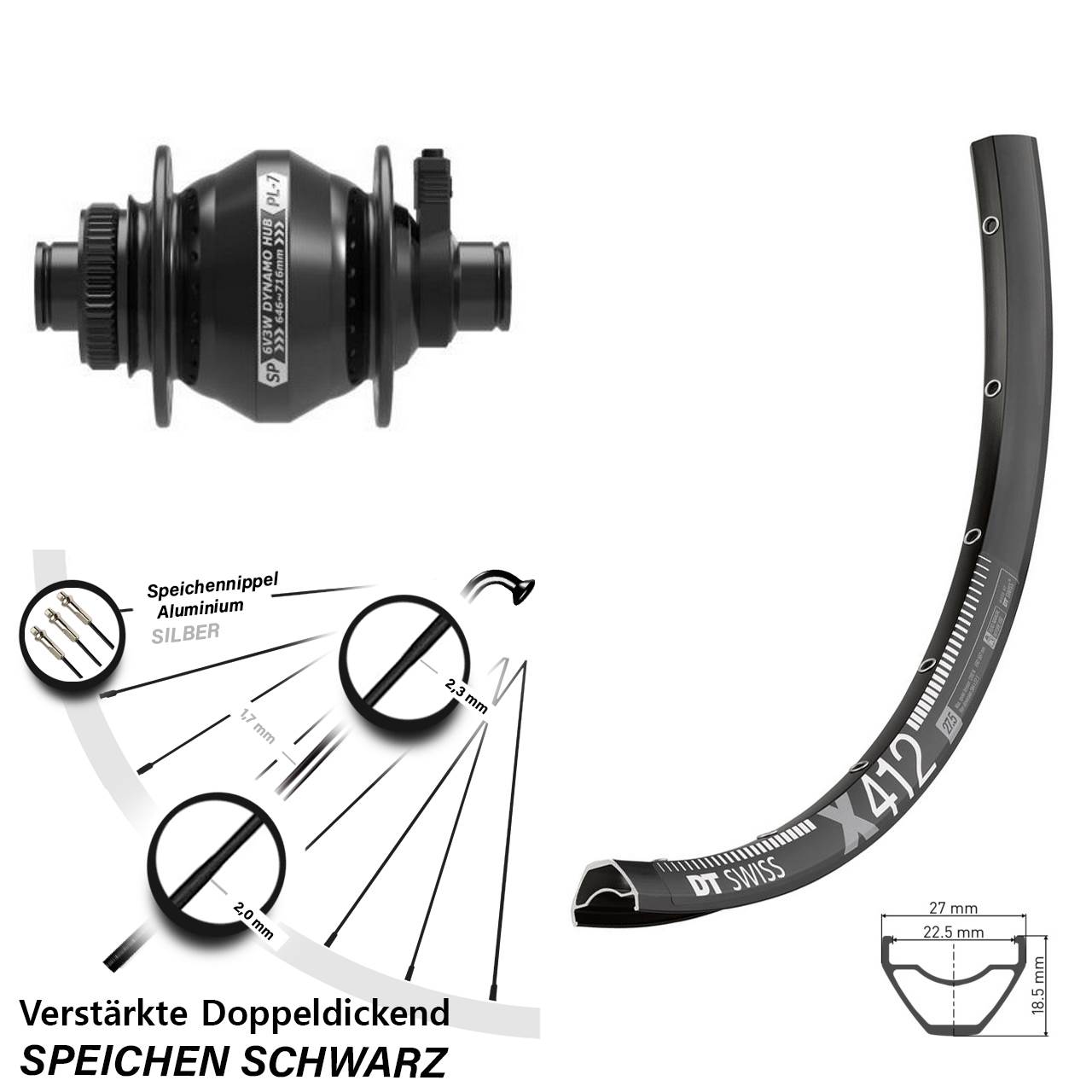 Disc Vorderrad mit Nabendynamo 12x100 29 Zoll DT Swiss X 412 Shutter PL-7