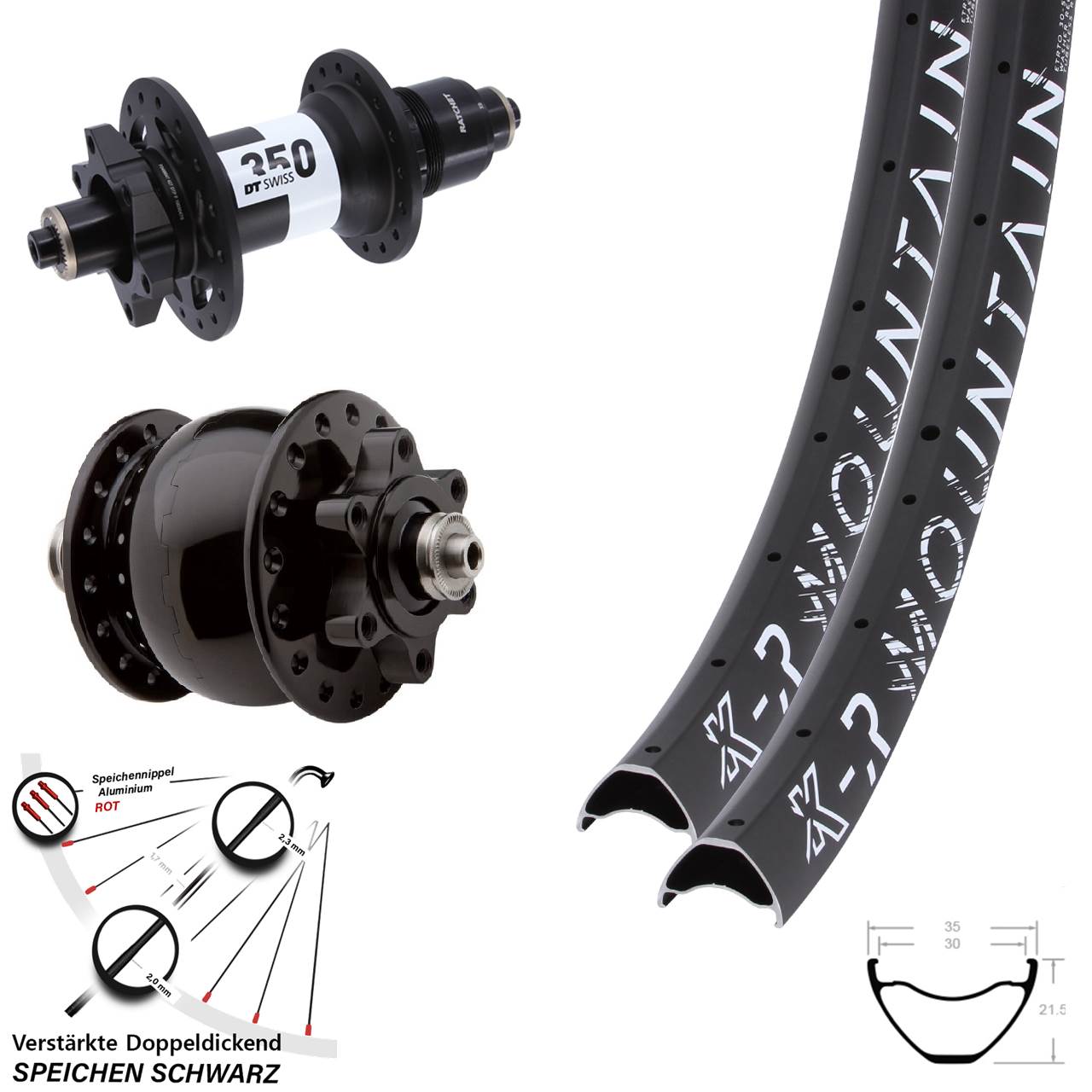 Disc Laufradsatz 29 Zoll KX-R Mountain DT Swiss 350 SON 28 XD für Schnellspanner