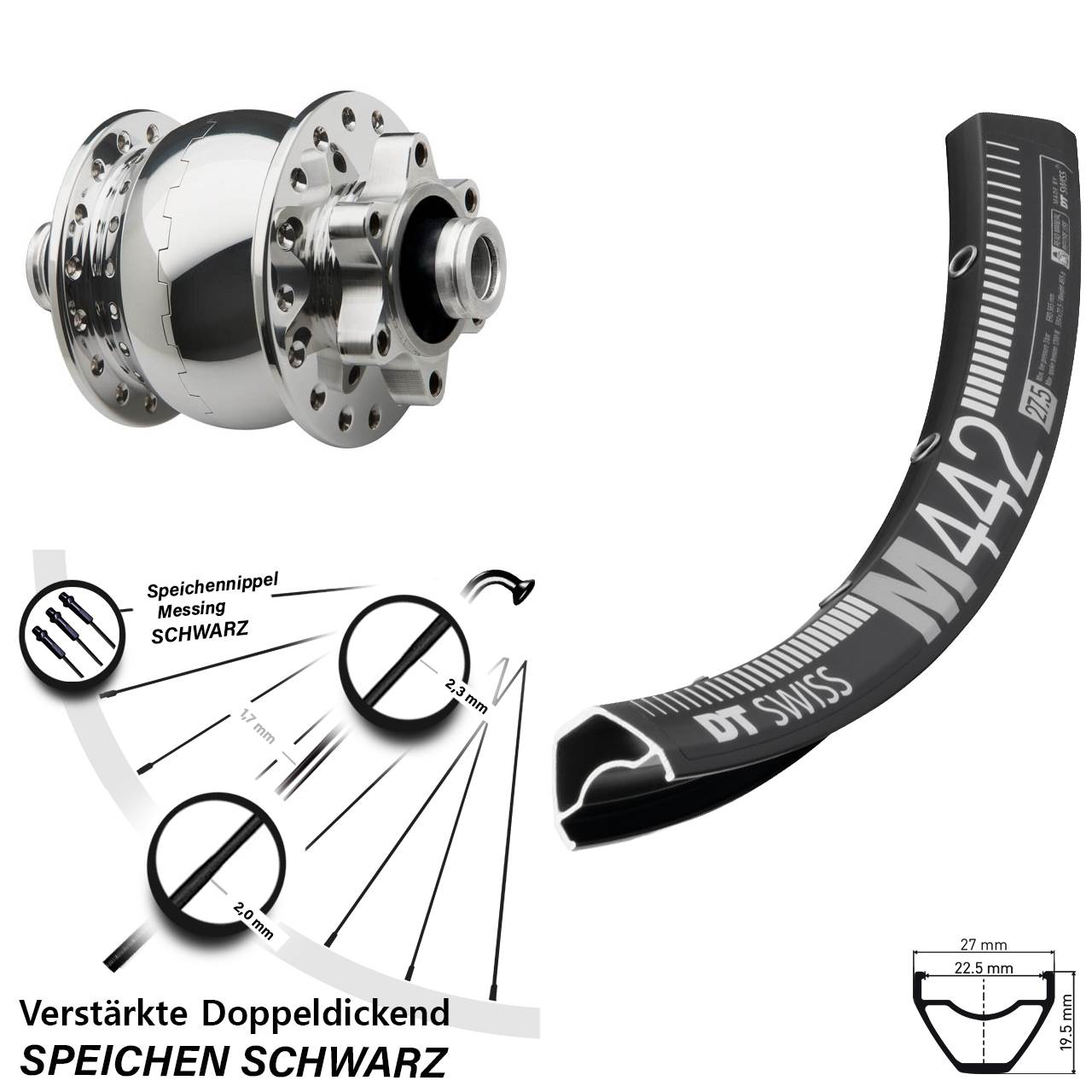SON 28 poliert DT Swiss M 442 28-29 Zoll Disc Laufrad mit Nabendynamo 12x100
