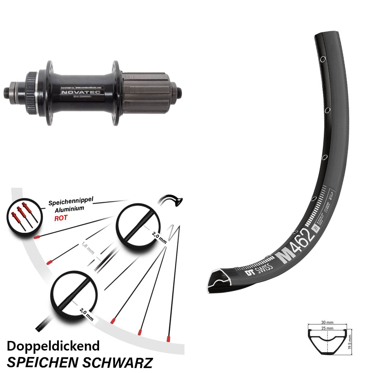 Disc Laufrad QR 650B DT Swiss M 462 Novatec D472 8-12 fach