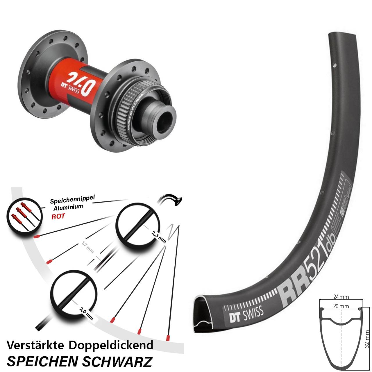 28 Zoll DT Swiss RR 521 240 Road Disc Laufrad 12x100
