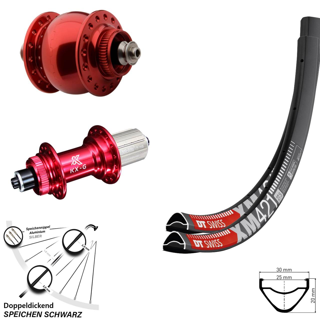 DT Swiss XM 421 KX-G rot SONdelux 29 Zoll Laufrad-Satz für Schnellspanner 8-12 fach