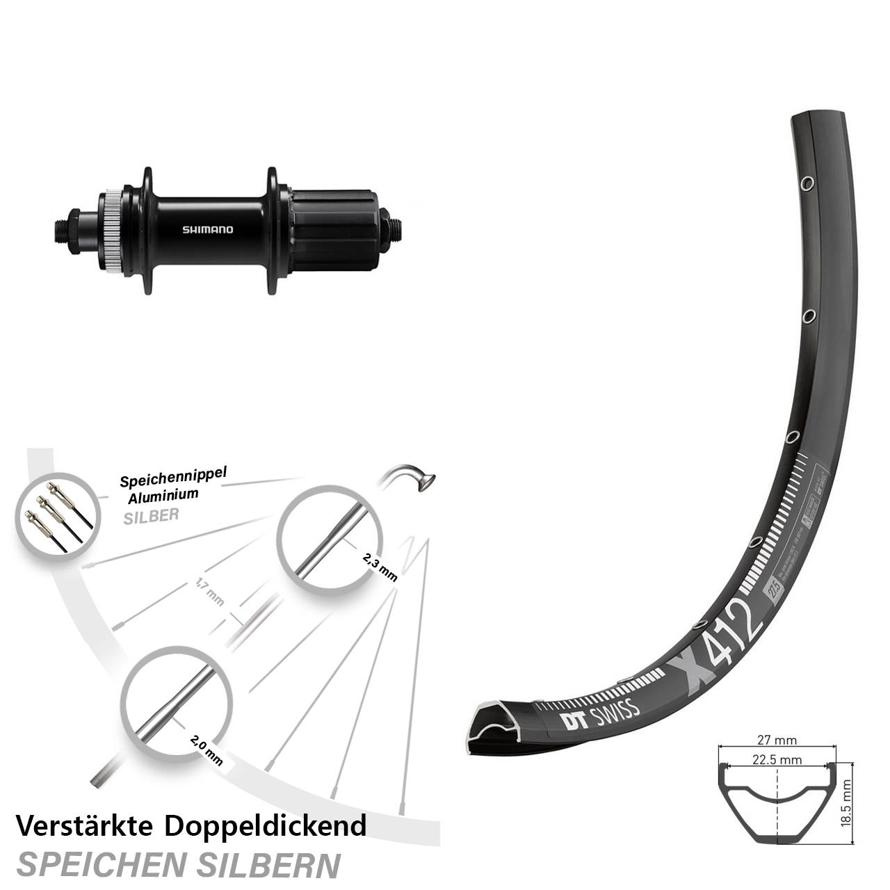 29 Zoll DT Swiss X412 Shimano FH-QC400 Hinterrad Centerlock für Schnellspanner 8-11 fach