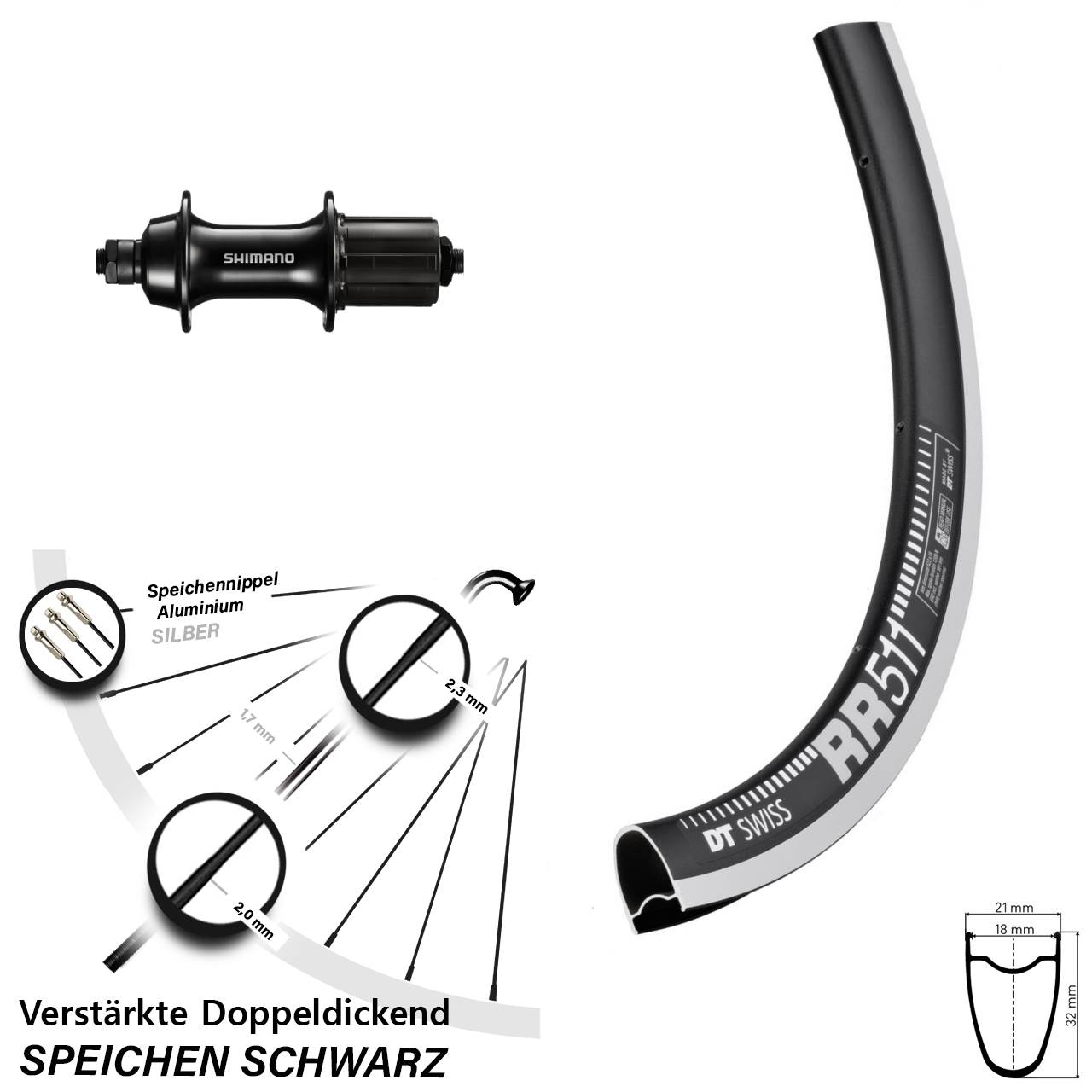Hinterrad QR 28 Zoll DT Swiss RR511 Hinterradnabe 8-11 fach