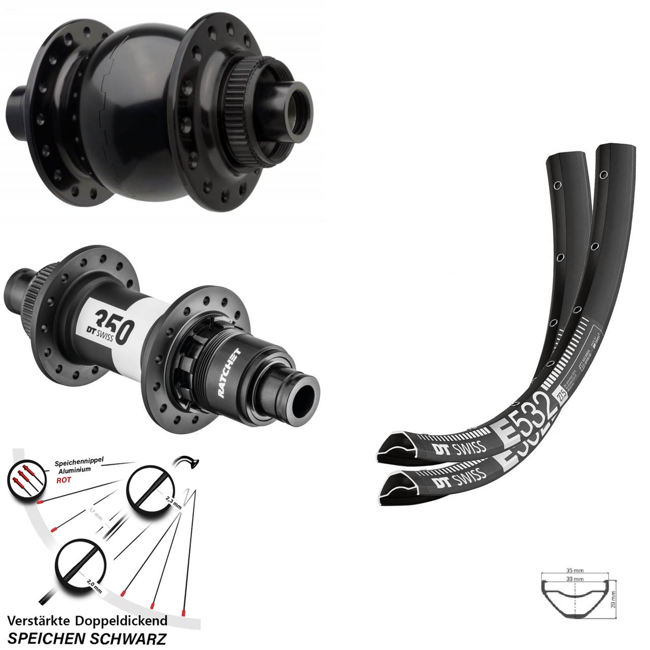 Laufrad-Satz 15x110 12x148 27,5 Zoll DT Swiss E532-350 SON 28 SRAM XD