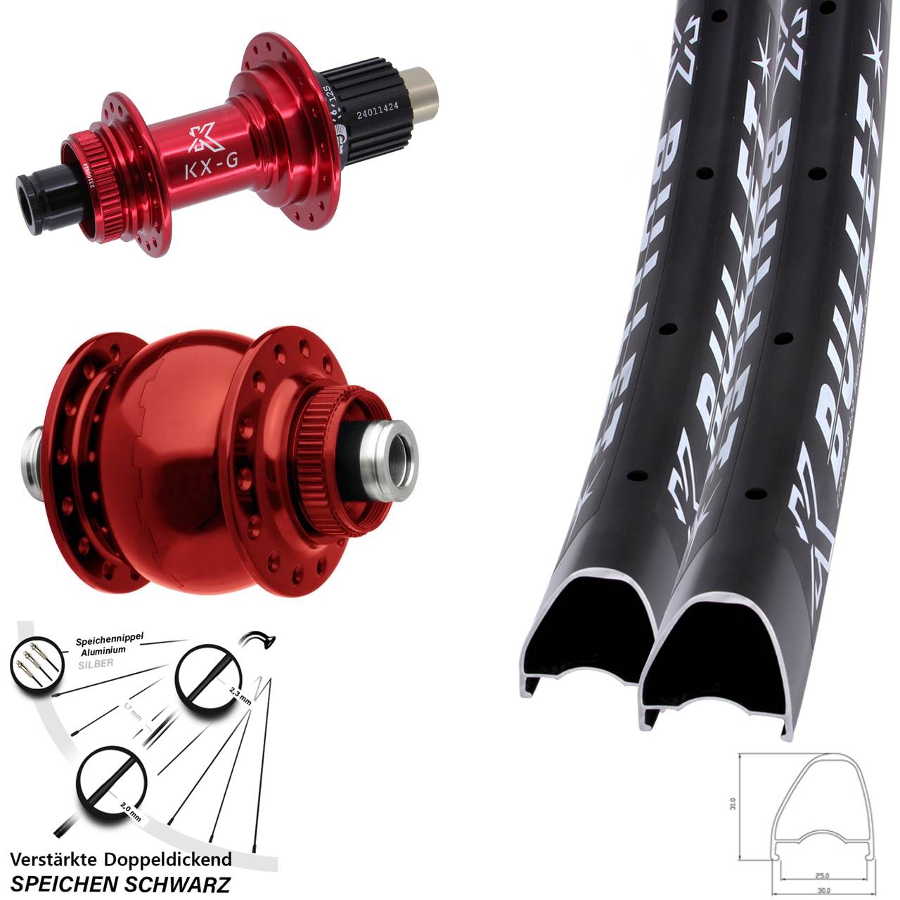 KX-G Bullet OS rot SON 28 rot 28 Zoll Centerlock Laufradsatz 12x100/142 Micro Spline