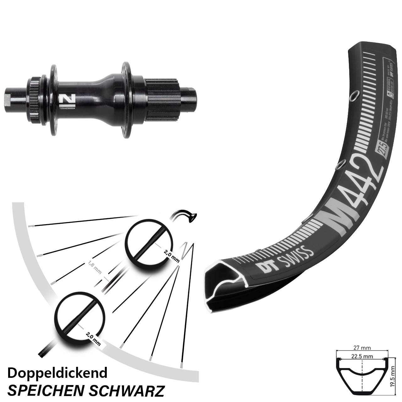 Disc Hinterrad 28-29 Zoll DT Swiss M 442 Novatec D792SB Shimano Micro Spline 12x142